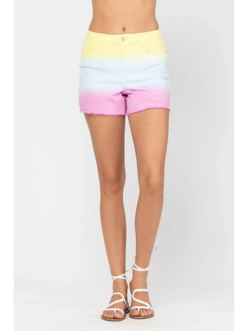 Judy Blue Dip Dye Cut Off Shorts Tie Dye Mid Rise Denim Cotton Raw Hem Large